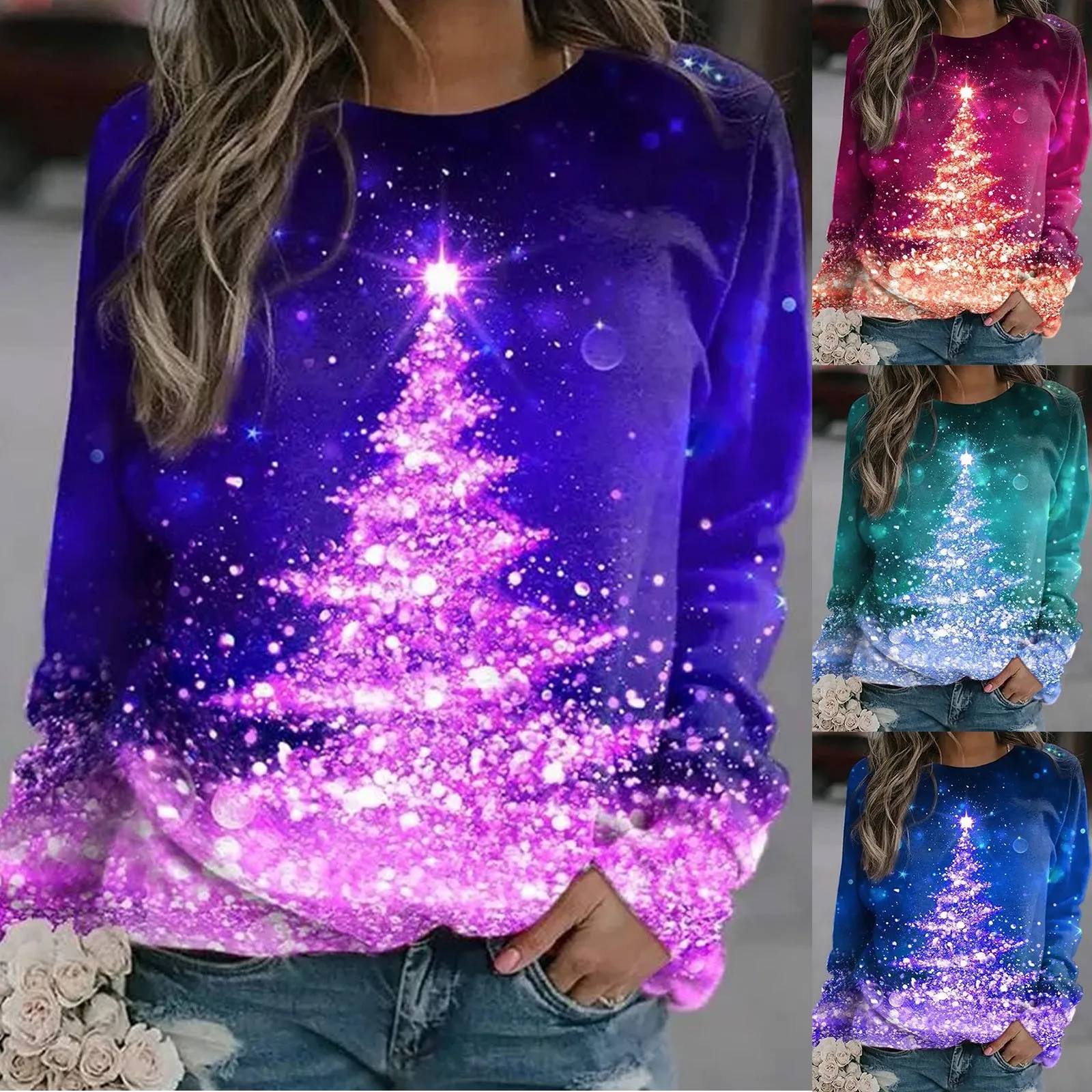 

Свитшот женский из двух предметов, легкий пуловер с графическим рождественским принтом, повседневные спортивные гетры оверсайз с 3D принтом для активного отдыха