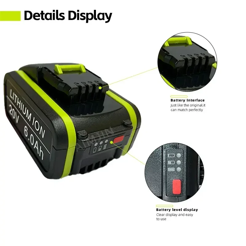 

100%original20V 6.0Ah For replacement Worx 20V maximum lithium-ion battery WA3551 WA 3551,1 WA3553 WA3641 WX373 battery tool