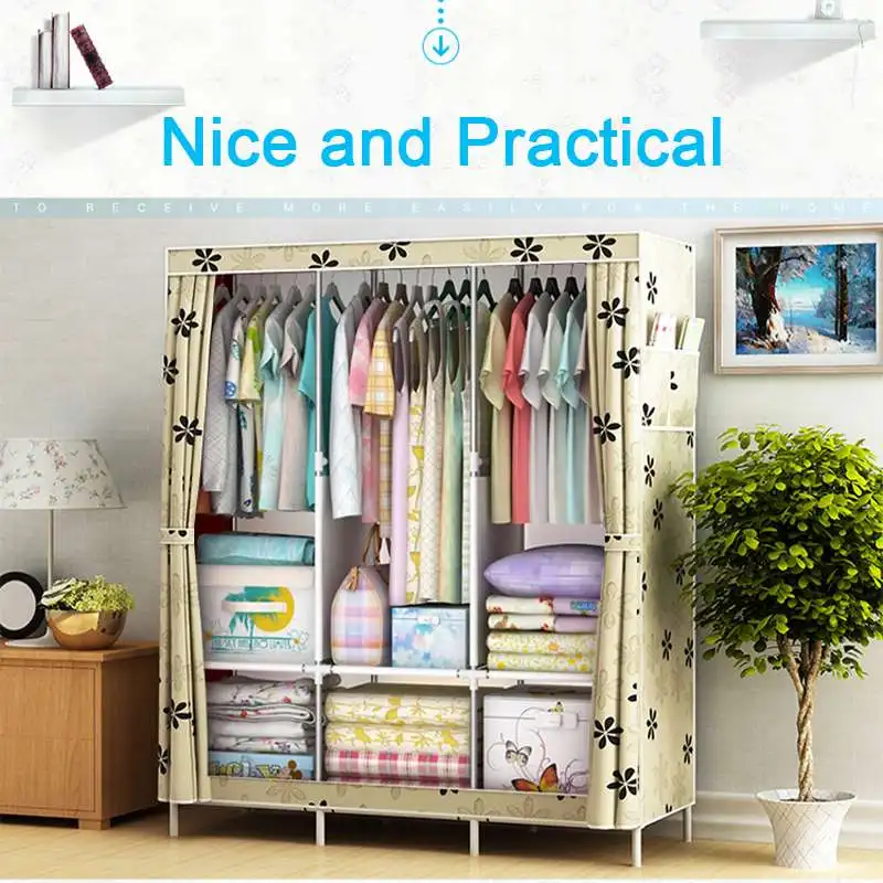 

Simple Cloth Wardrobe Fabric Folding Cloth Closet Cabinet DIY Assembly Easy Install Reinforcement Cloth Wardrobe Multifunction
