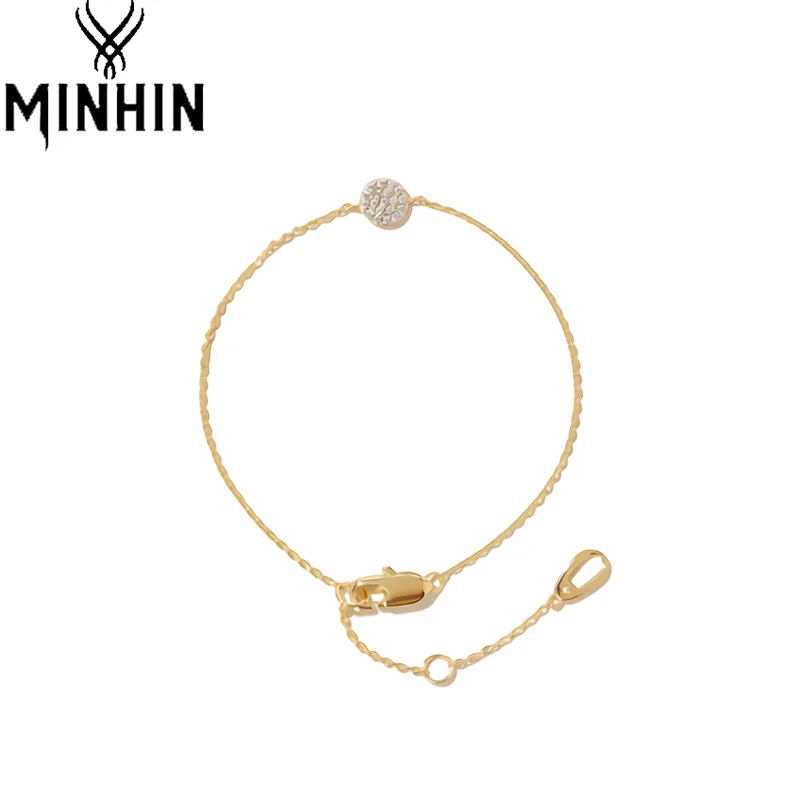 

MINHIN Round Crystal Hand Chain Gold Color Bracelets for Women Girls Stainless Steel Bangle Wedding Jewelry Gifts Link Chain