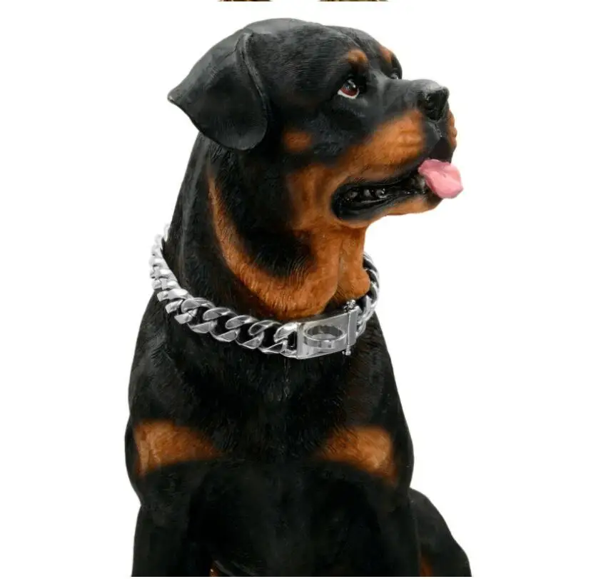 

Silver Dog Collar 15mm Wide Cuban Link Dog Necklace Chain Collar with Metal Buckle D Ring Puppy Costume dog dog
