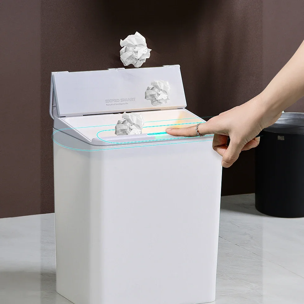 

12 Liter/ 3.17 Gallon Smart Bathroom Trash Can with Lid,Rectangular Trash Can ,Induction Type with Light Wastebasket for Bedroom