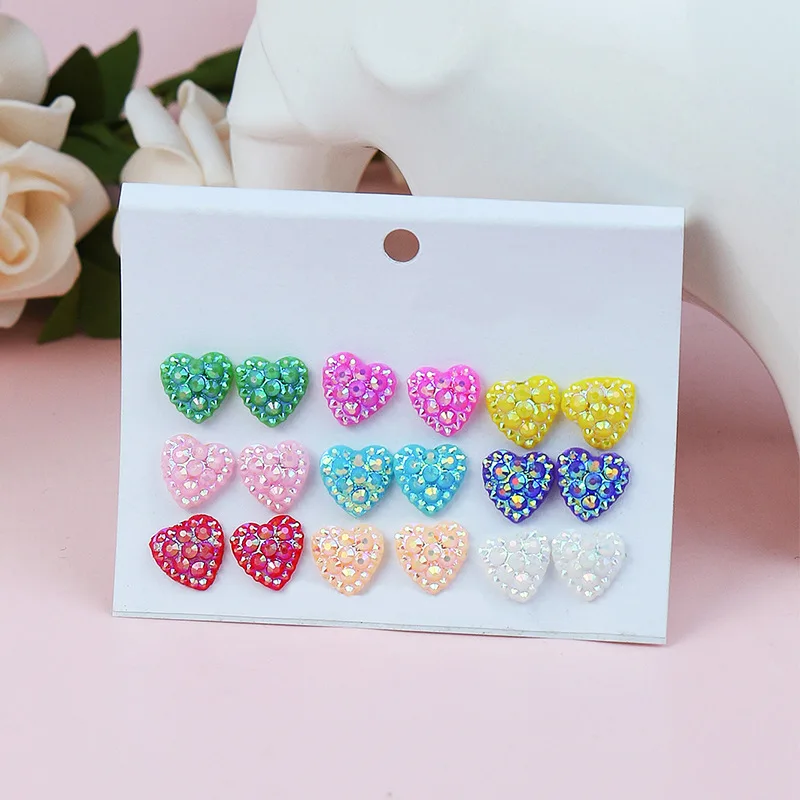 9/12Pairs Acrylic Colorful Tulip Rose Studs Earrings Set Fashion Circle Ear Cuff Perforated Jewelry Women Accessories