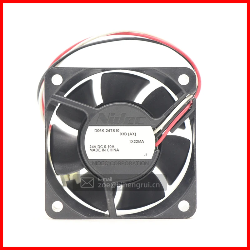 Трехпроводный охлаждающий вентилятор Nidec D06K-24TS10 6 см, 60x60x25 мм, 6025, 24 В постоянного тока с заглушкой, с датчиком ротора, осевым потоком
