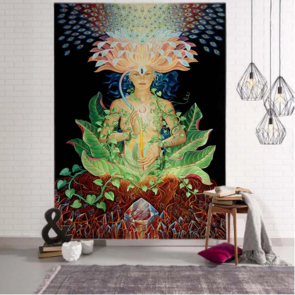 

Psychedelic figures tapestry mandala wall hanging hippie boho tarot card kawaii fantasy home wall decoration background cloth