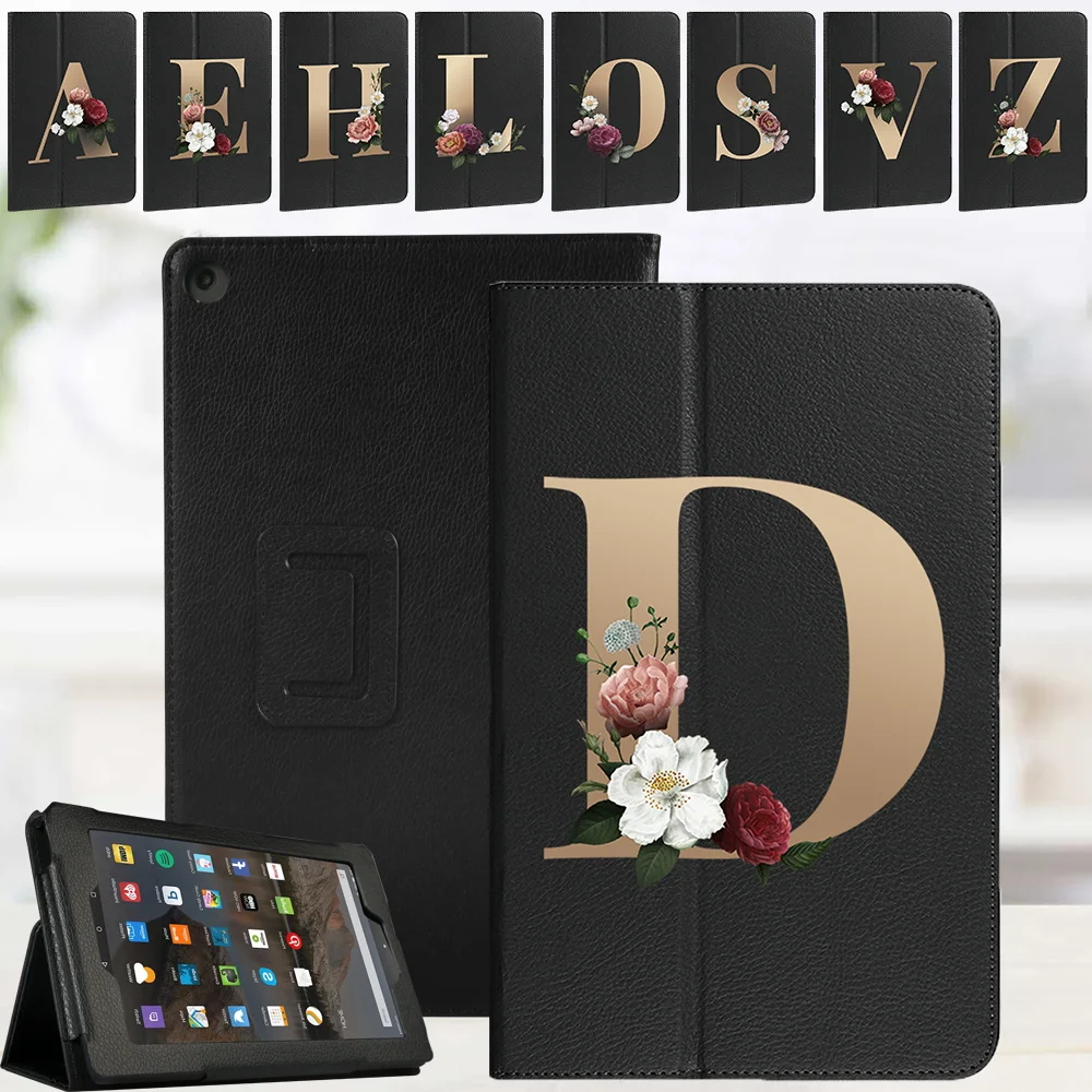 

Tablet Cover Case for Fire HD 8 (6/7/8th)/Fire 7 (5/7/9th)/HD 10(5/7/9th) Anti-scratch 26 Letters Theme Leather Protective Shell