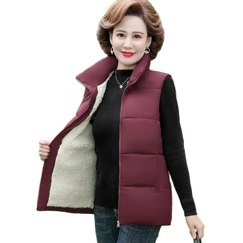 

Middle-Aged Elderly Women's Cotton Vest New 2022 Autumn Winter Waistcoat Jacket Add Velvet Thicken Keep Warm Coat Parkas Female