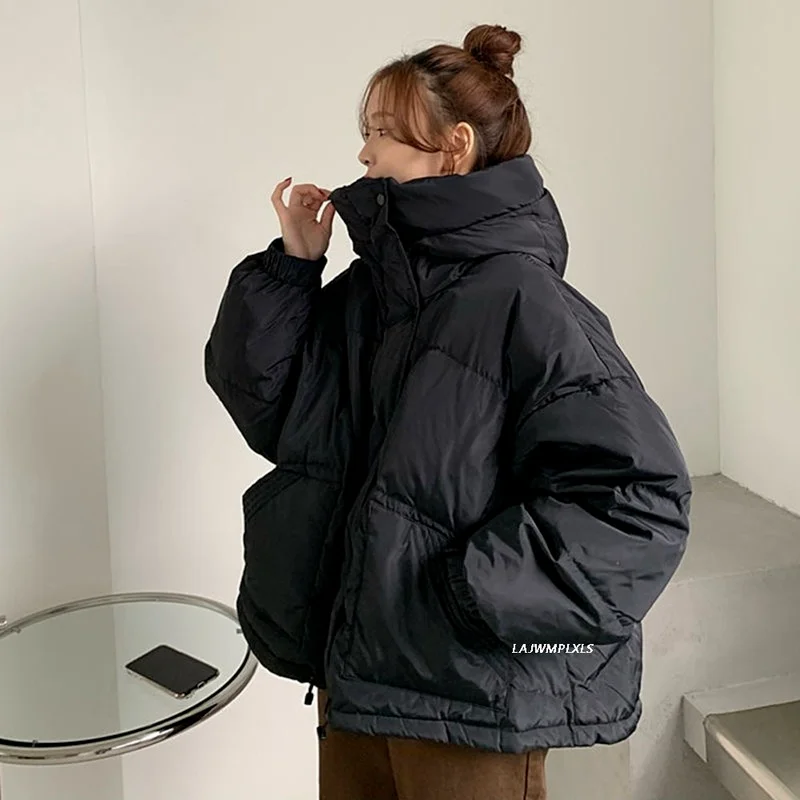 Women Candy Color Outerwear Hooded Warm Pocket Elegant  Jackets 2023 Winter Cotton Coats Loose Solid Sweet Female College Coat