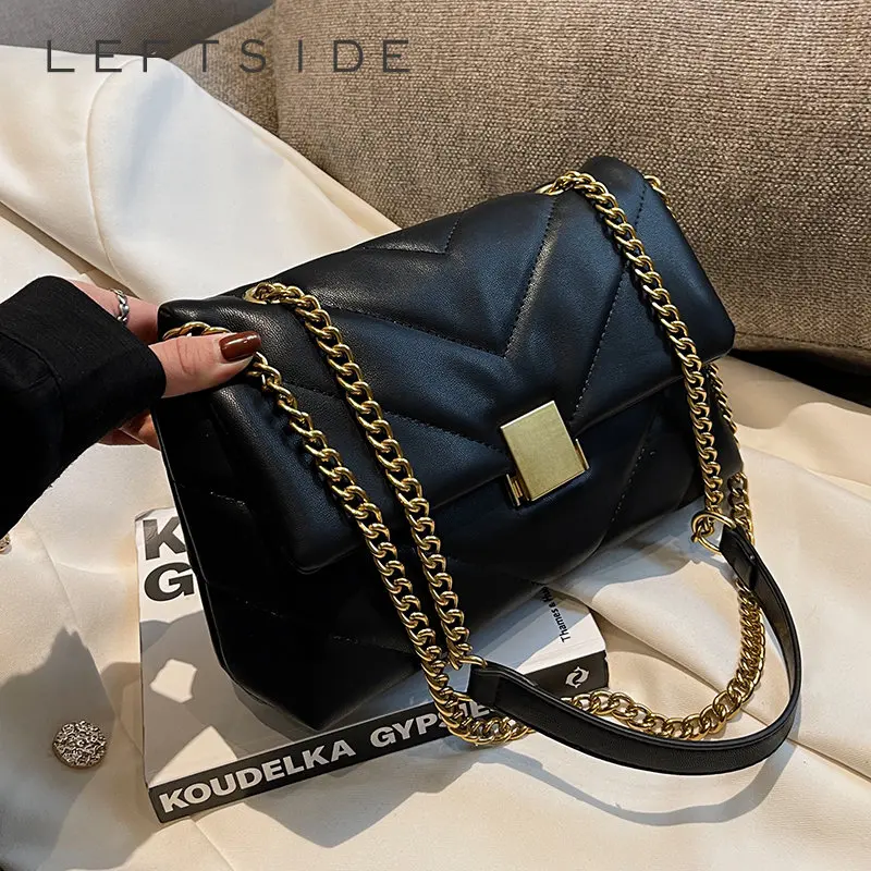 

LEFTSIDE Thread Flap Crossbody Bags for Women 2022 Winter Latest Trend Designer Chain Shoulder Handbags and Purses Small