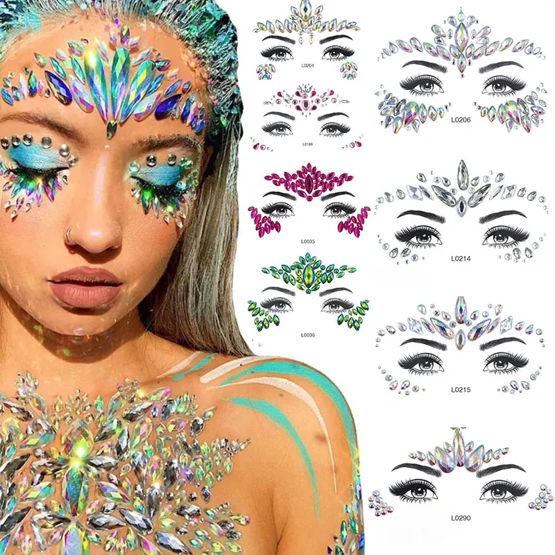 3D наклейки для татуировок с кристаллами фрикционов лица вечеринки бриллиантовая