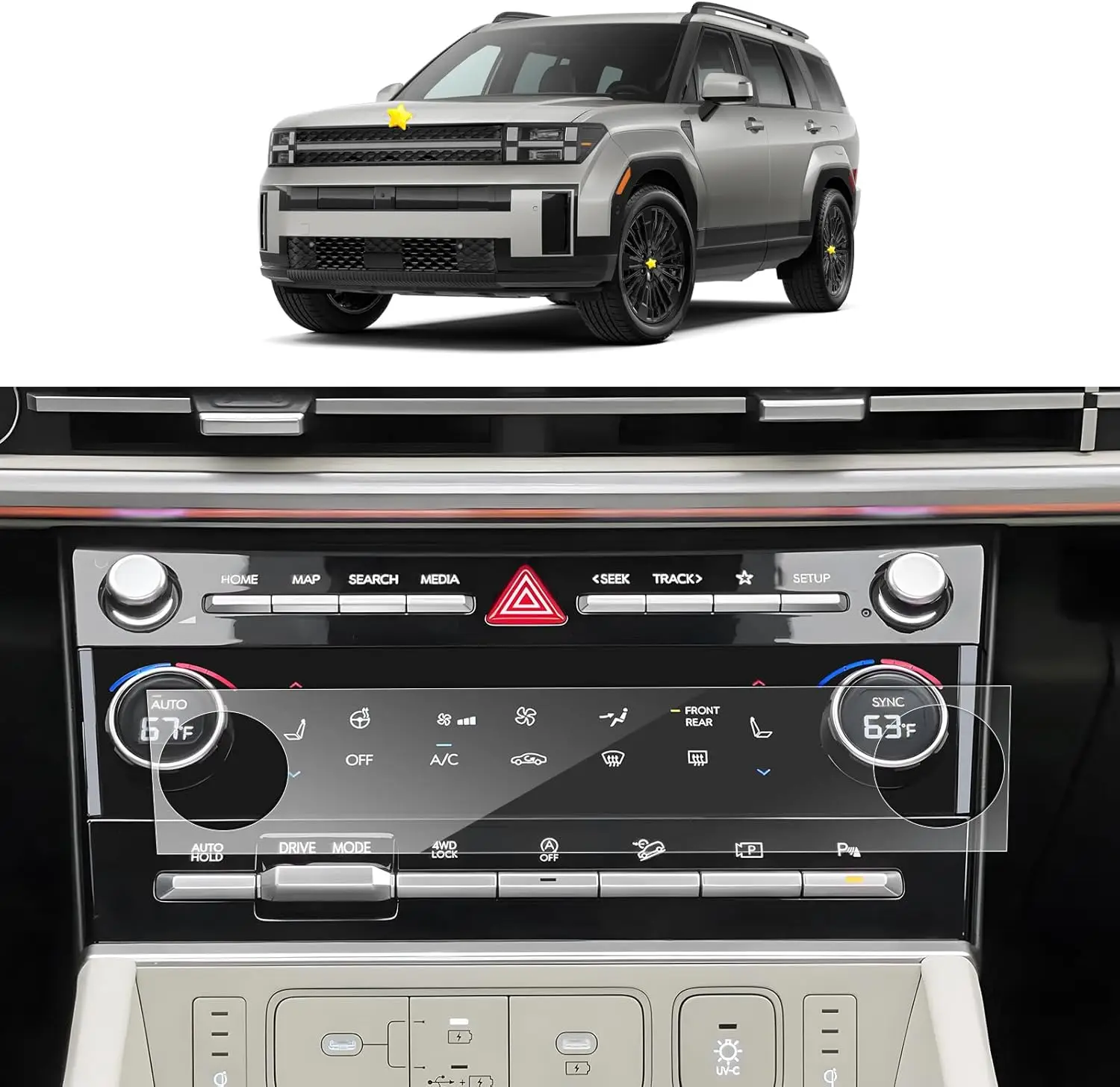 

Для 2024 2025 Hyundai Santa Fe/Santa Fe гибридный экран кондиционера Защитная пленка из закаленного стекла