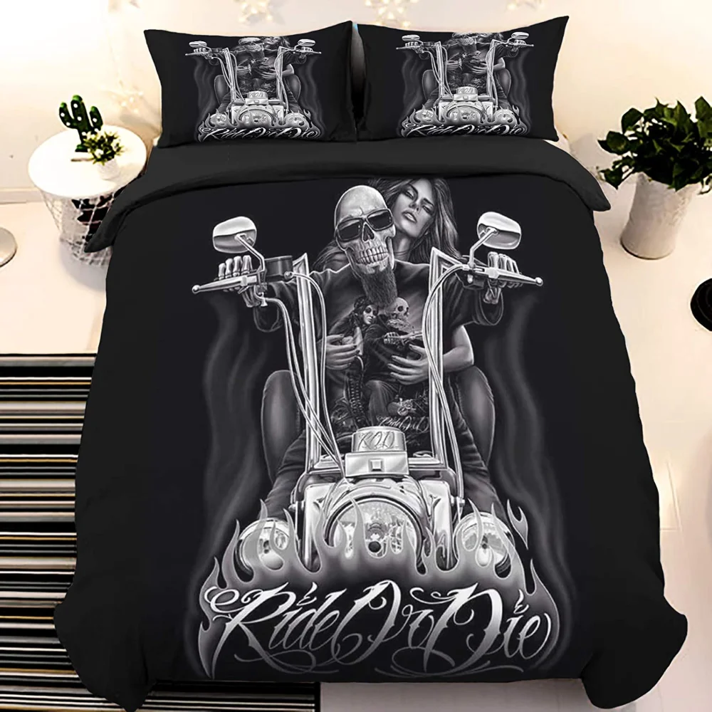 

Комплект постельного белья с изображением черепа, пододеяльник с красивым принтом черепа, Комплект постельного белья для поездок или мотор...