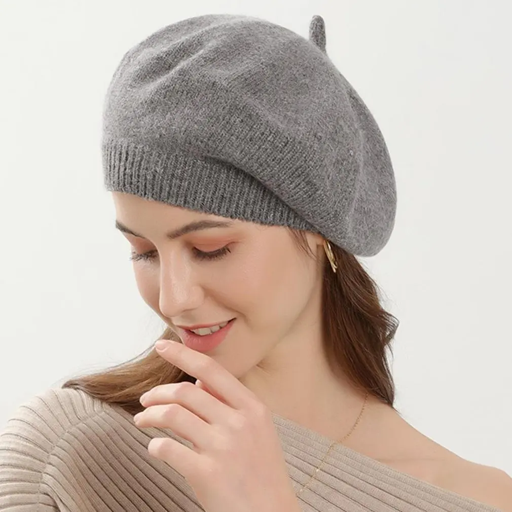 

French Beret Women Rabbit Fur Blended Autumn Female Painter Hat Winter Classic Solid Color Hat Beret Cap