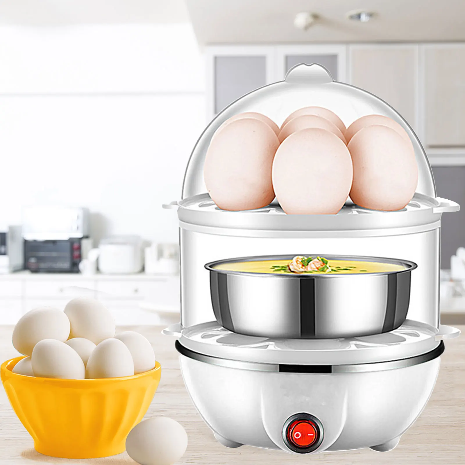 

Mini Food Cooking Machine Multifunctional 2-Layer Breakfast Maker Automatic Power Off US Plug with Measuring Cup Kitchen Gadgets