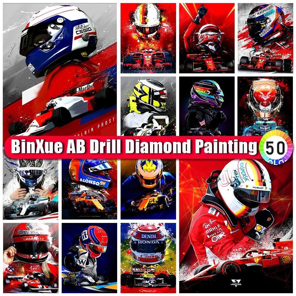 

BinXue Zipper Bag Colorful F1 Racing AB Diamond Painting Kit Racing Cross Stitch Handmade DIY Diamond Mosaic Art Home Decor Gift