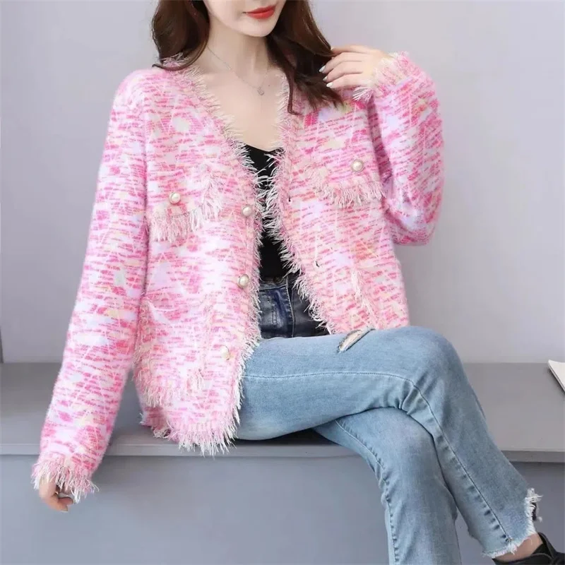 Женский вязаный кардиган из искусственной норки короткая кофта с длинным