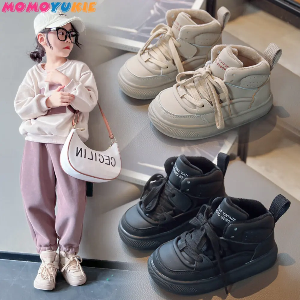 

2022 Autumn Winter Shoes Children High-top Casual PU Soft Sneakers Toddler Boys WarmSports Shoes Girls Walking Shoes Kids Shoes