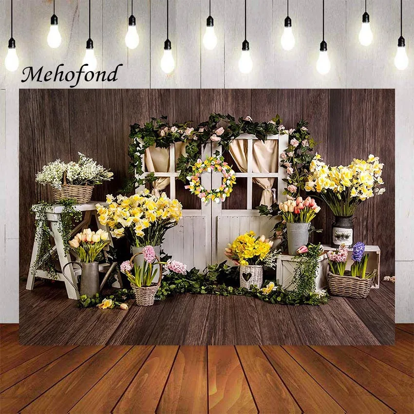 

Фон для фотосъемки Mehofond весенние Красочные цветы деревянная стена дверь для девочек торт на день рождения разбивать Фотостудия