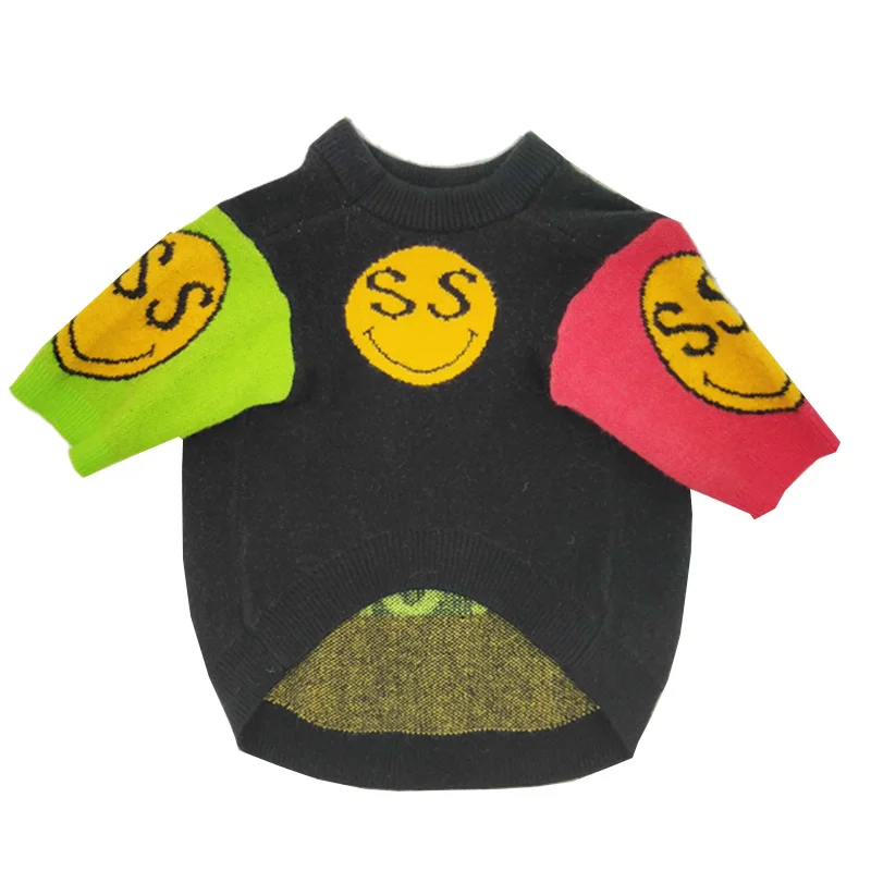 

TawneyBear Luxury Smile Face Dog Cat Jumper Soft Round Neck Clothes Sweater for Pet Teddy Schnauzer Corgi French Bulldog Apparel