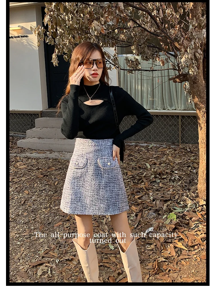 Женская твидовая мини-юбка SMTHMA маленькая шерстяная юбка А-силуэта с высокой