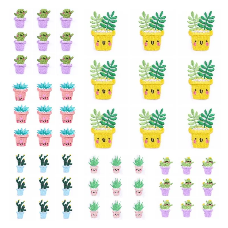 

10Pcs/Lot Cute Plant Embroidered Patches on Backpack Cactus Iron on Fusible Patch for Clothing DIY Appliques on Fabric Decor