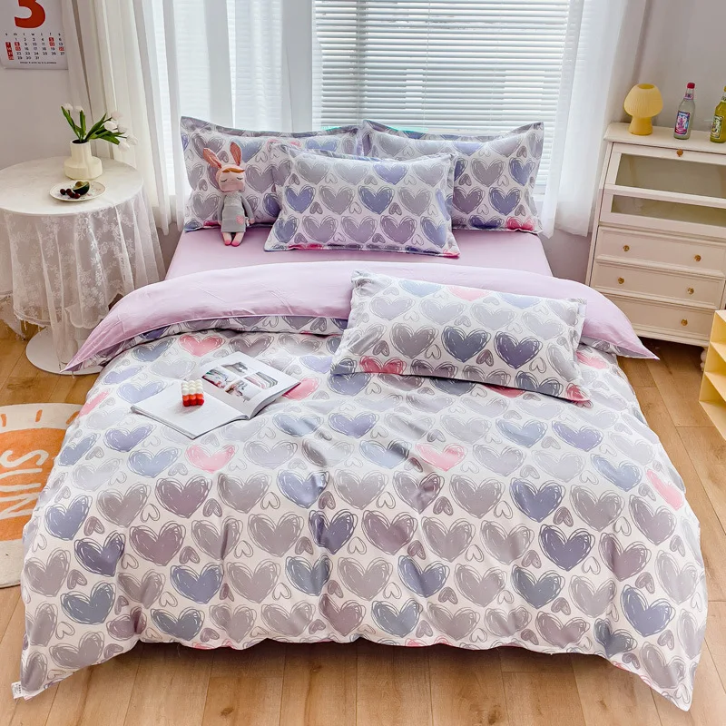 

Purple Home Textile Heart Shape Fashion Classic Duvet Cover Bed Sheet Pillow Case Single Double Queen King For Home Bedding Set