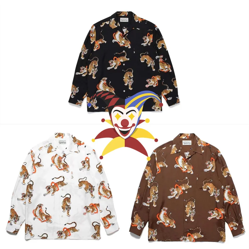 

WACKO MARIA Hawaiian Long Sleeve Shirt Shirt Men Women Full Of Tiger Print Shirts
