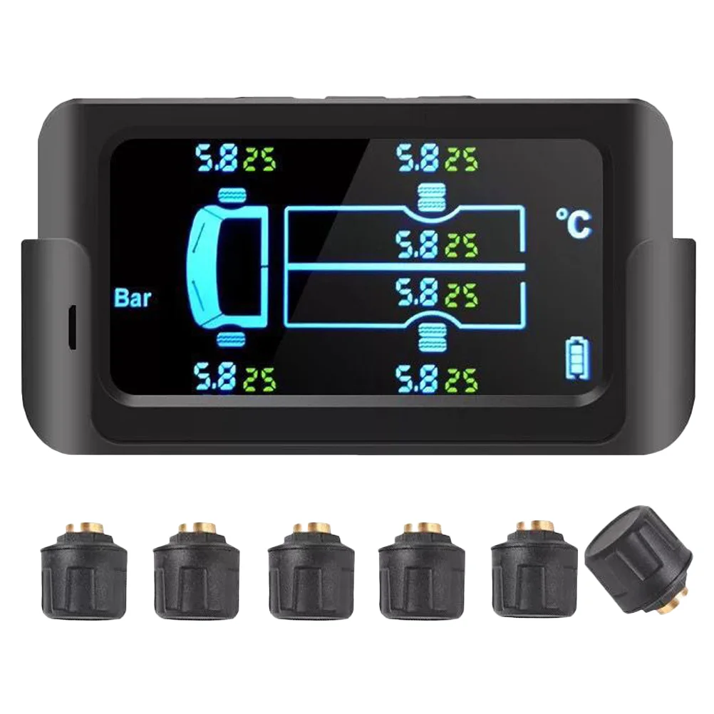 

1Pc 85bar Solar Tire Pressure Monitor System For Large Truck RV Wireless General Bus Truck 6 Tire Pressure External (Black)