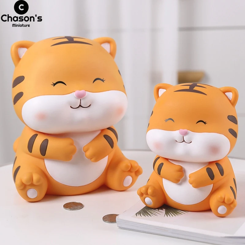

2022 Kawaii Cute Tiger Figurines Sculpture Ornaments Desk Car Ornaments Money Box Home Decor Chinese New Year Decoration Gifts