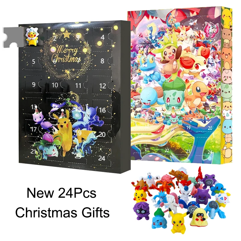 

New Pokemon 24Pcs Figure Christmas Box Pikachu Charizard Squirtle Model Countdown Calendar Black Box Toys Collection Kids Gifts