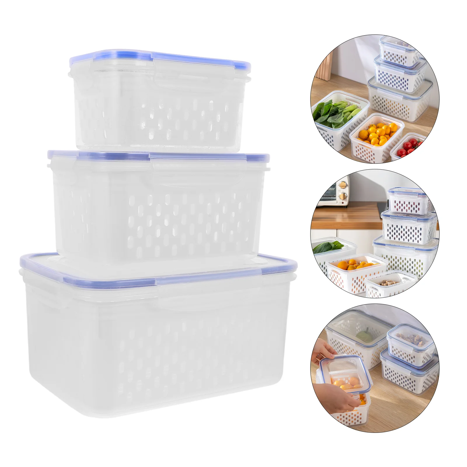

3 Pcs Plastic Food Containers Stackable Fridge Organizers Storage Bins Crisper Fruit Keep Fresh Keeping Refrigerator