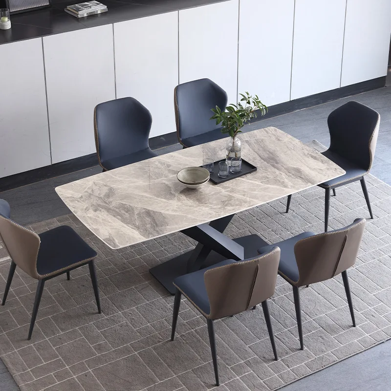 

Private custom Minimalist slate dining table home Nordic dining table and chair combination simple modern rectangular dining tab