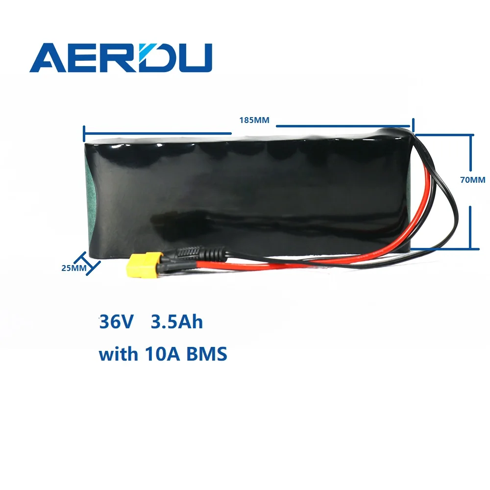 AERDU 36V 10S1P 3.5Ah 18650 Lithium battery pack for motor scooter Electric toys Electric scooter M365 Parallel use with 10A BMS