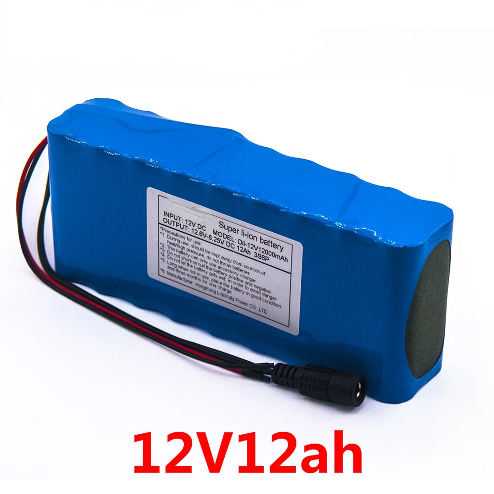 

18650 12 в перезаряжаемая батарея DC 11,1 В 12,6 в 18650 литий-ионная батарея 12000 мА/ч ксеноновая лампа для охоты и рыбалки, уличное освещение