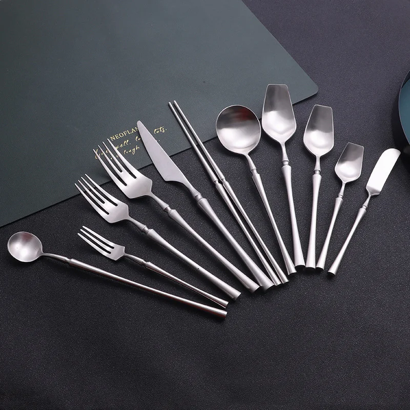 

1Pc Silver High-End Tableware Stainless Steel Cutlery Kitchen Dinnerware Forks Knives Spoons Chopsticks Wedding Flatware Sets