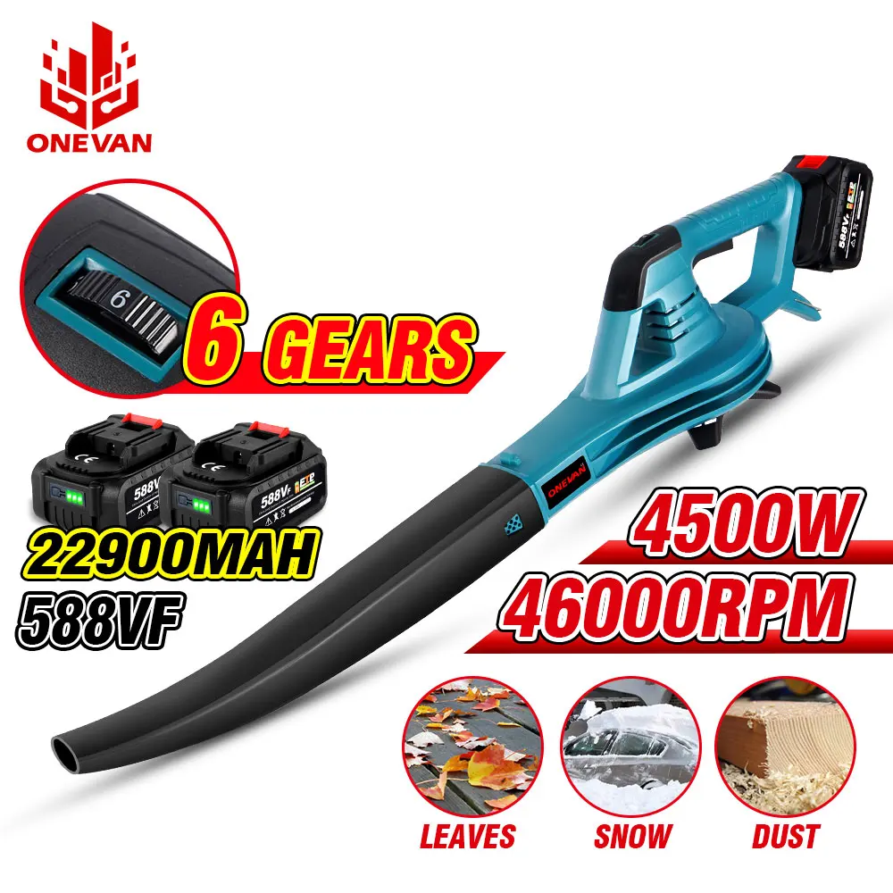 

ONEVAN 46000RPM Wireless Air Blower Leaf Blower 4500W 6Gear Electric Air Gun Blower Garden Blowing Tool For Makita 18V Battery