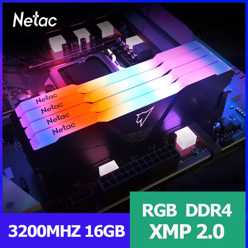 Netac Ram memory ddr4 memory 3600mhz ddr4 RGB ecc 3200MHz 3600mhz 8GBx2 16GB 32GB XMP 1.35v for Desktop Gaming Memory Module Ram