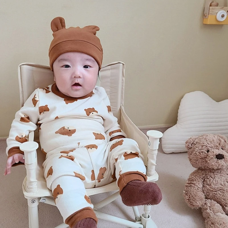 

Baby Boy Clothes Soft Cotton Romper Bodysuit Gift Bear Hat Pant Set Jumpsuit