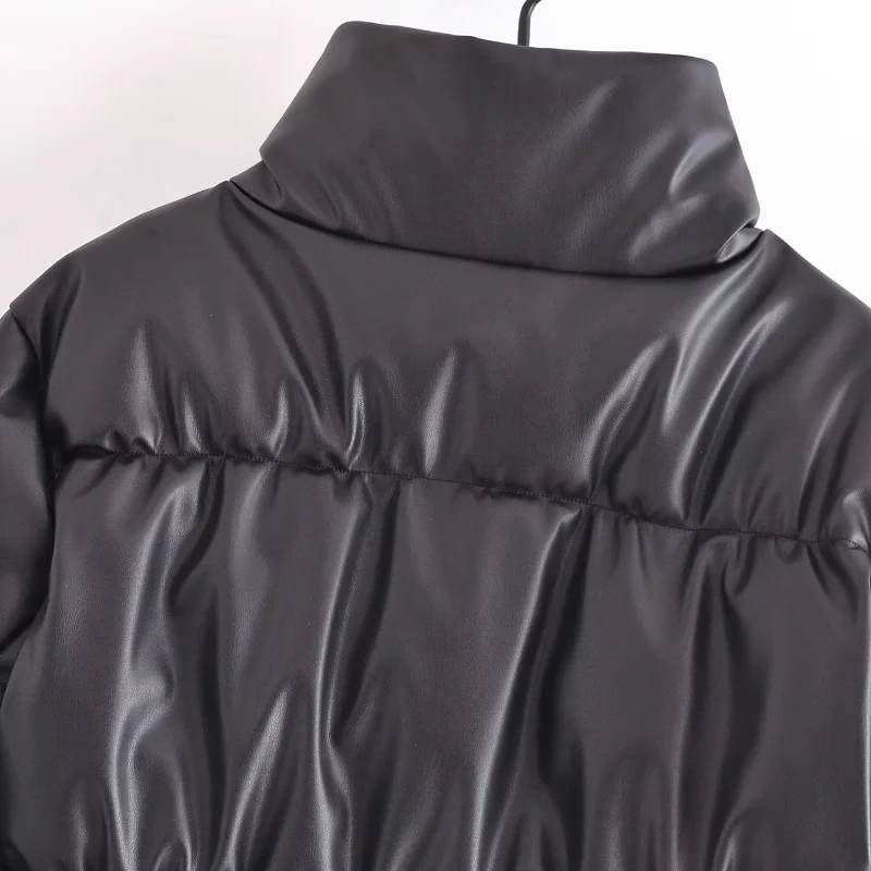 Повседневная куртка из искусственной кожи с воротником-стойкой хлопковые пальто