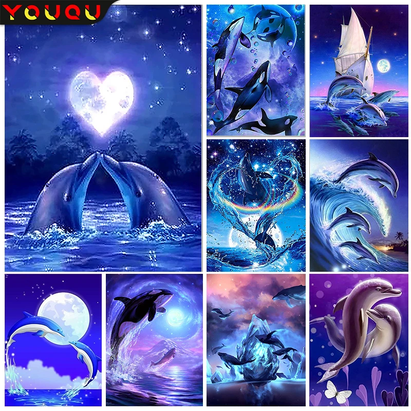 

YOUQU Animal Series 5d diamond Painting Starry Sky Dolphin Mosaic Picture Full Diamond Home Decoration Exquisite Gifts