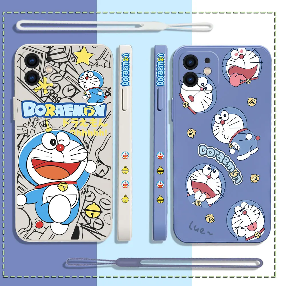 

Anime Cute Doraemons Phone Case For iPhone 14 13 12 11 Pro Max Mini X XR XS MAX SE20 8 7 Plus 6 6S Plus Silicone with Hand Strap