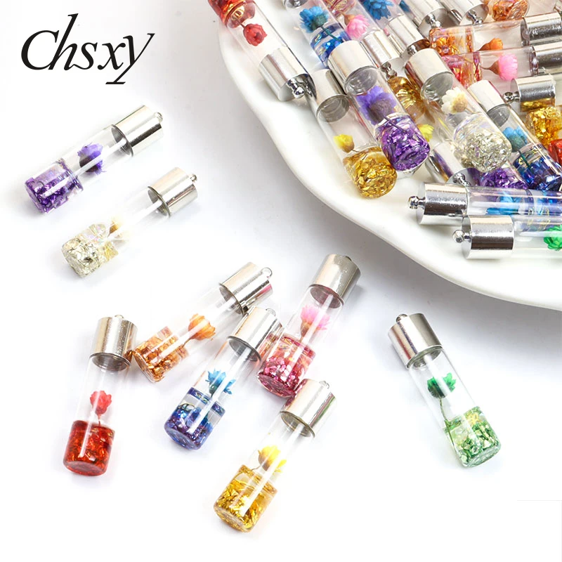 

5pcs Glass Charms Pendants Dried Flower Real Dry Flower for Jewelry Making DIY Necklaces Cute Earrings Glass Bottles Accessories
