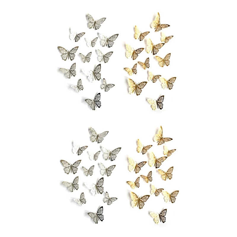 

New-48PCS 3D Полые трехмерные бумажные наклейки на стену в виде бабочки для гостиной Кабинета украшение для дома (золото + серебро)