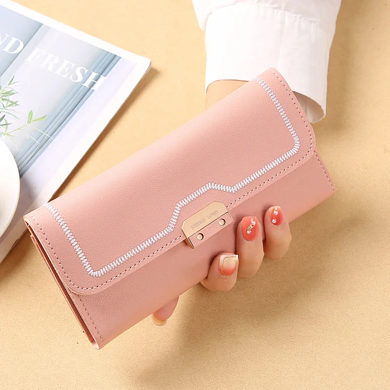 Long New Solid Color Simple Large Capacity Women's Multi-card Wallet