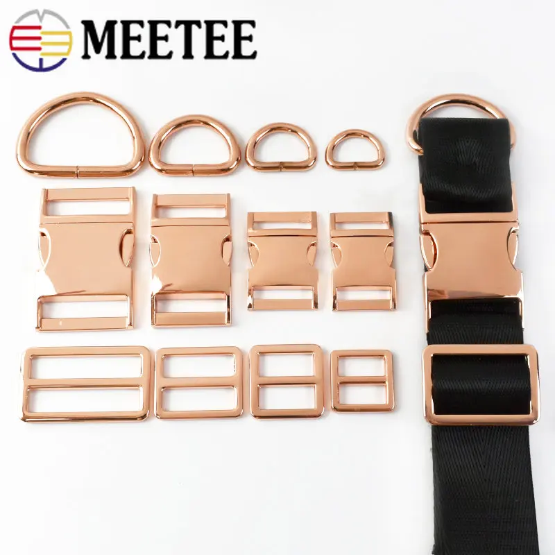 

1/2Sets 15-38mm Metal Side Release Buckles Tri Glide Adjust D Ring Clasp Bag Belt Strap Dog Collar Hook DIY Hardware Accessories