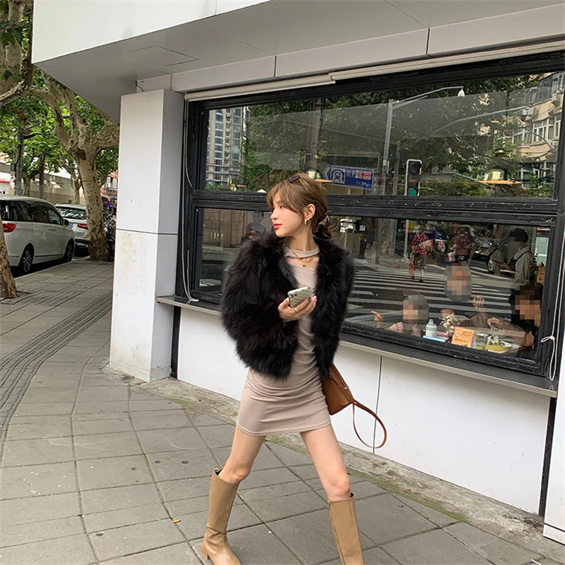 2022 Women Winter Faux Fox Fur Coat Korea Fashion Elegant Warm Coats Loose Outercoat Lady Party Club Outfits Casual White Black