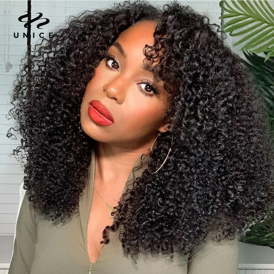 Волосы UNice кудрявый парик v-образная часть человеческие волосы без клея тонкая