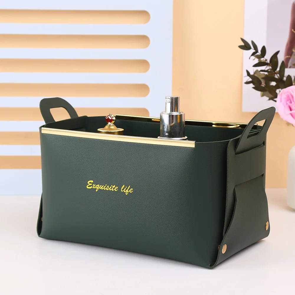 

Nordic Leather Storage Basket Jewelry Cosmetic Storage Box Lipstick Desktop Storage Finishing Collapsible Storage Box