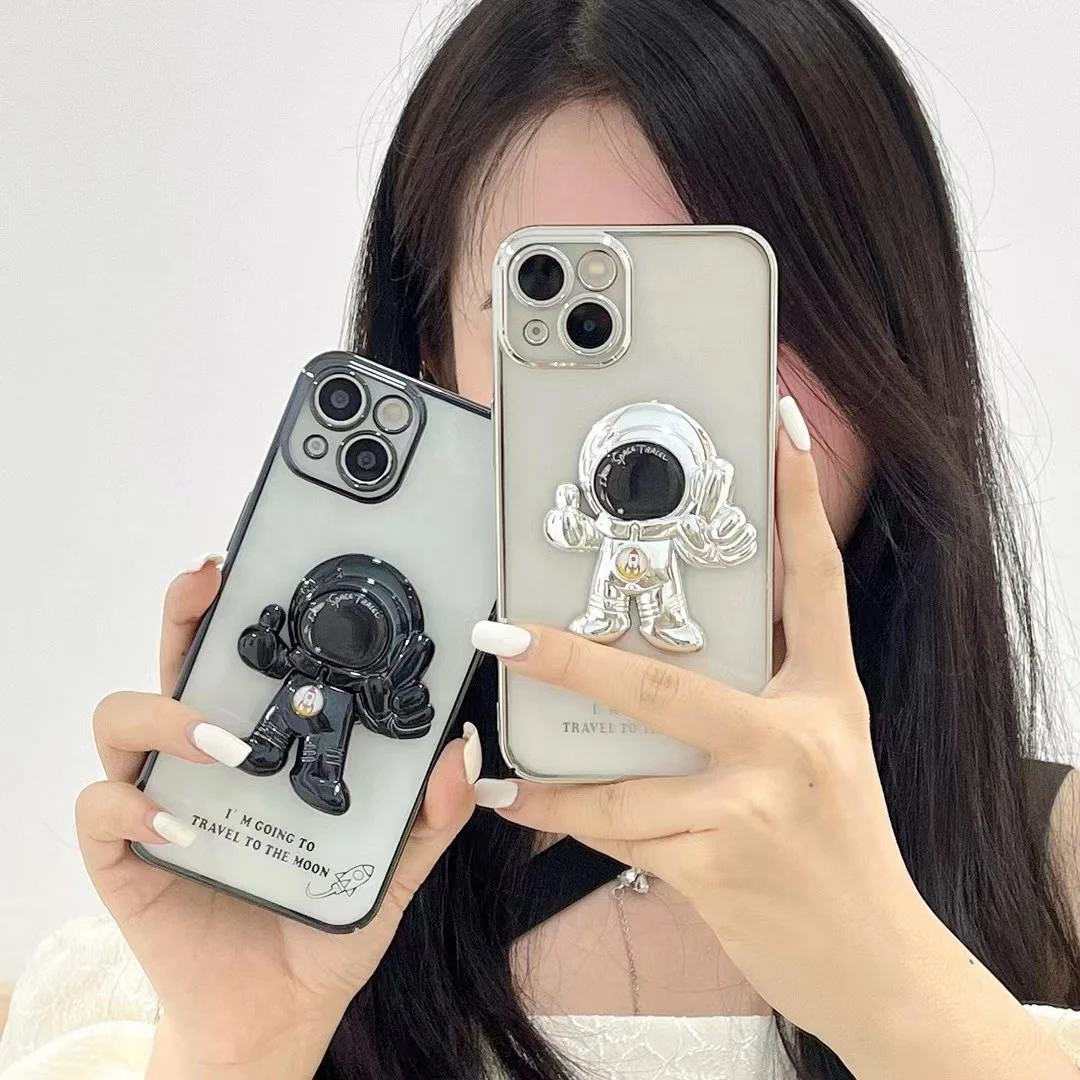

Transparent Cartoon Astronaut Phone Case iPhone 13 12 11 Pro Max 11 12 X XR XSMAX Magnetic Stand Removable