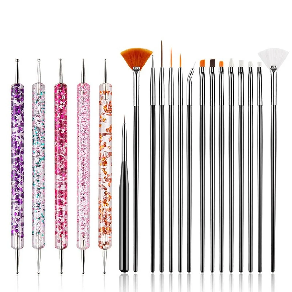 

8/11/15/20Pcs Nail Art Brush Design Tip Painting Drawing Carving Dotting Pen FlatFan Liner Acrylic Gel UV Polish Tool Manicure